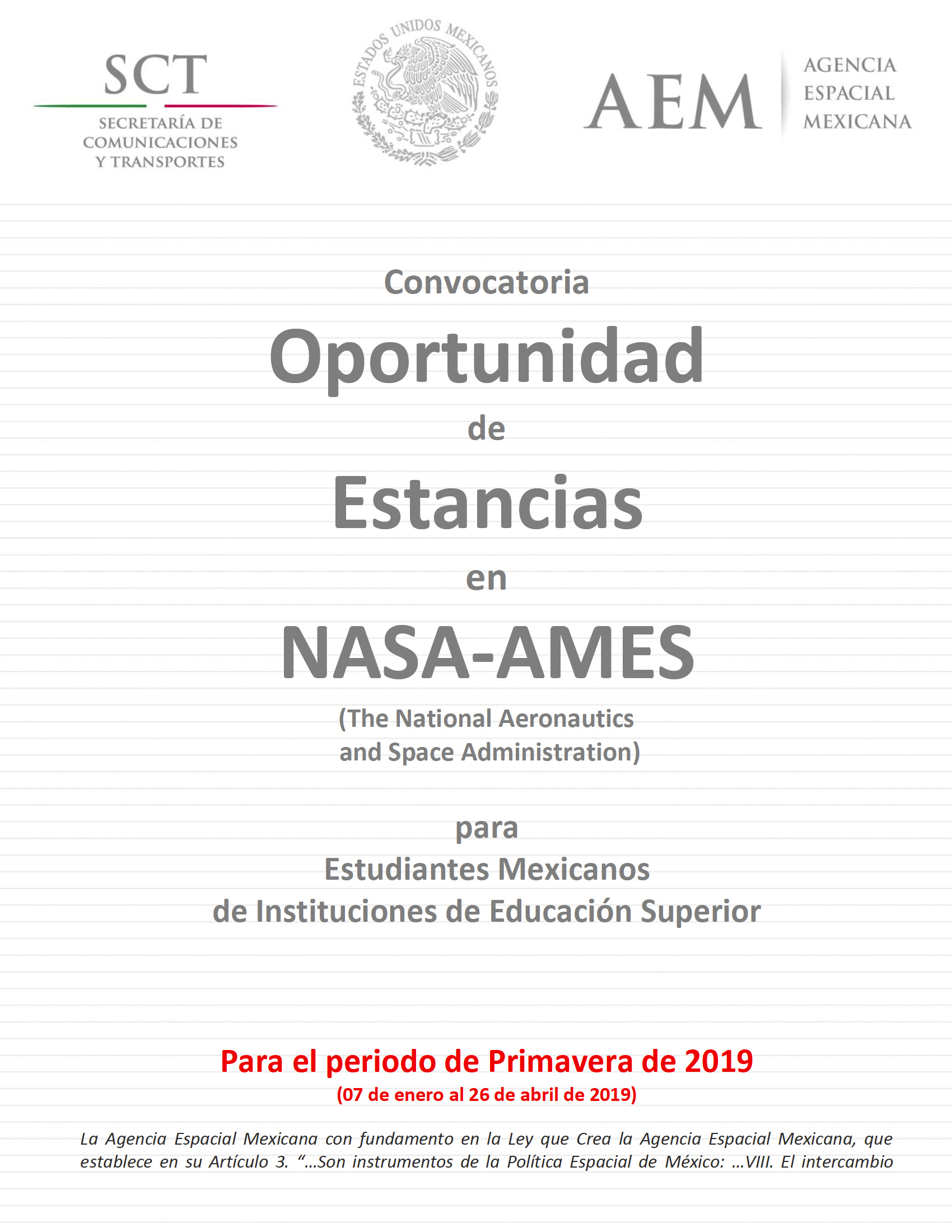 Convocatoria Estancias NASA Ames para el verano dosmildiezyocho en PDF