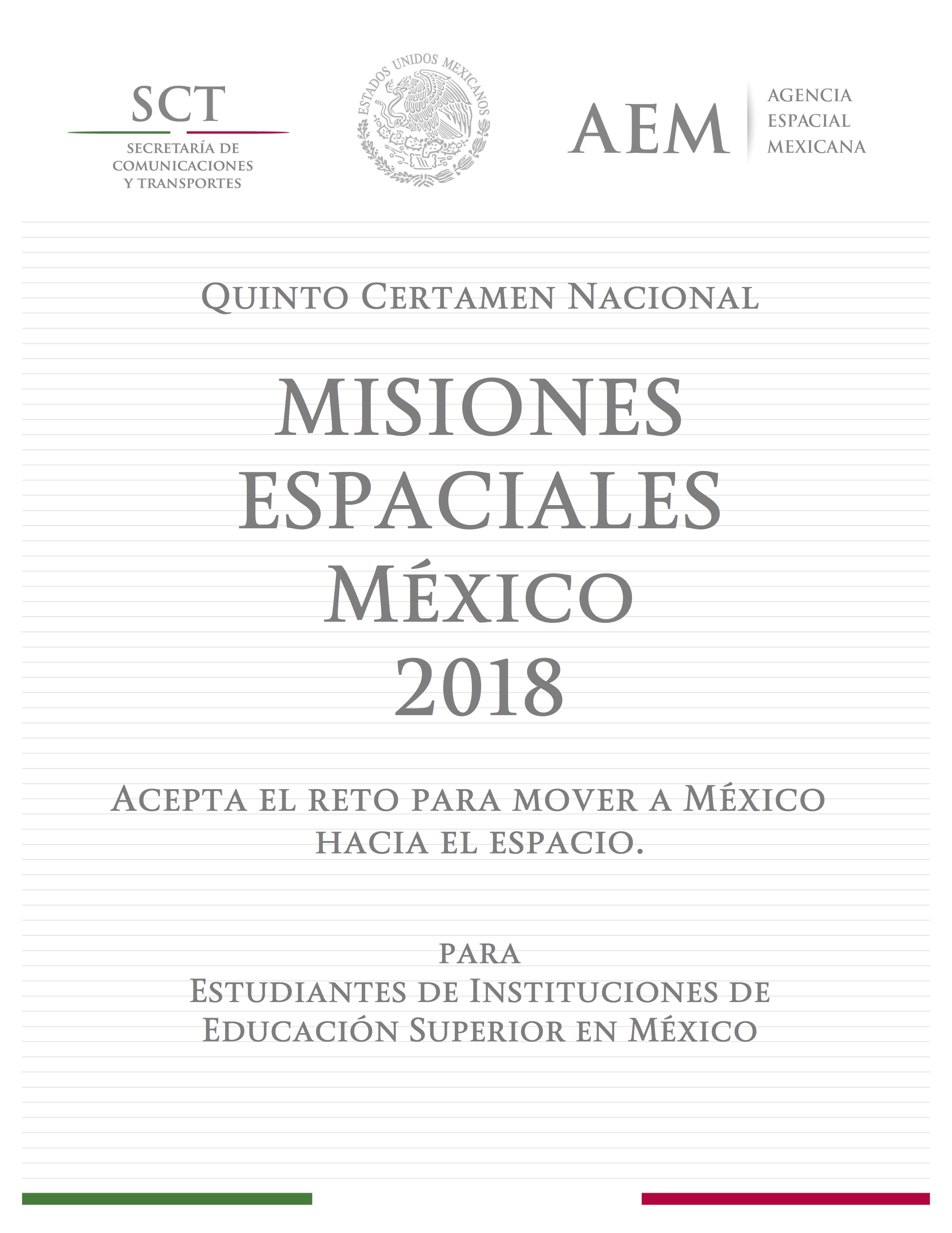 Documento Convocatoria Misiones Espaciales México para dosmildiezyocho en pdf