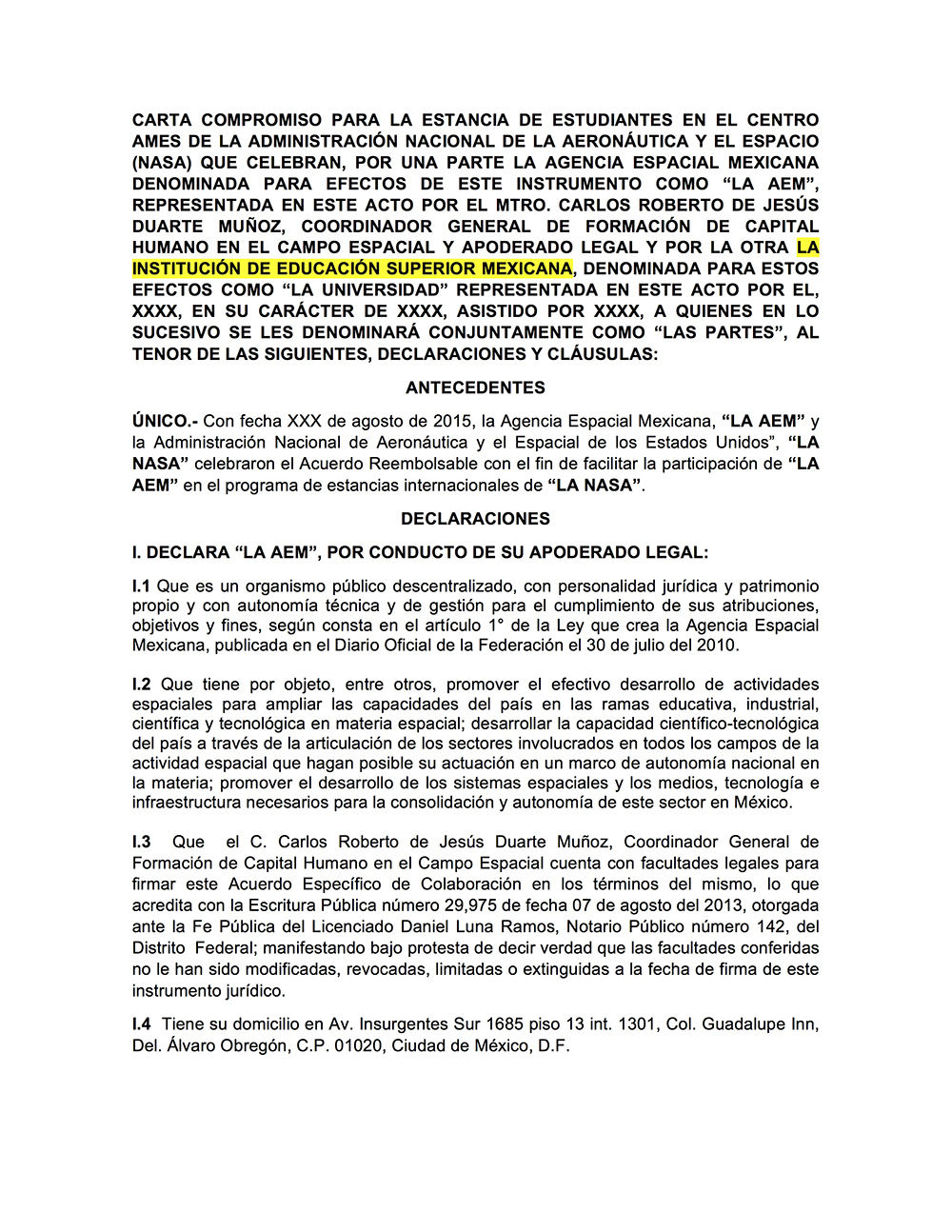 Documento Anexo cinco Carta compromiso institucional para dosmildiezyseis en formato word editable