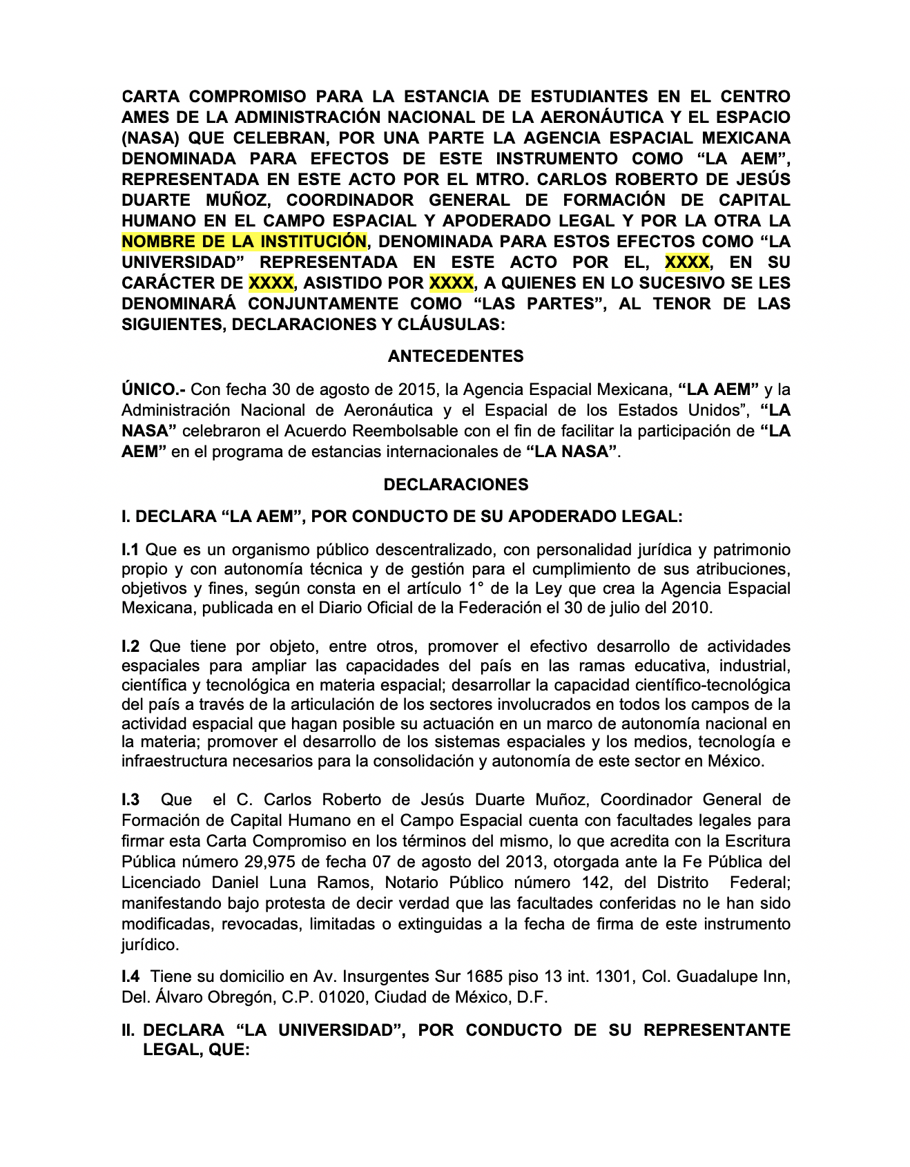 documento Anexo cinco Carta compromiso institucional para dosmildiezynueve en formato word editable