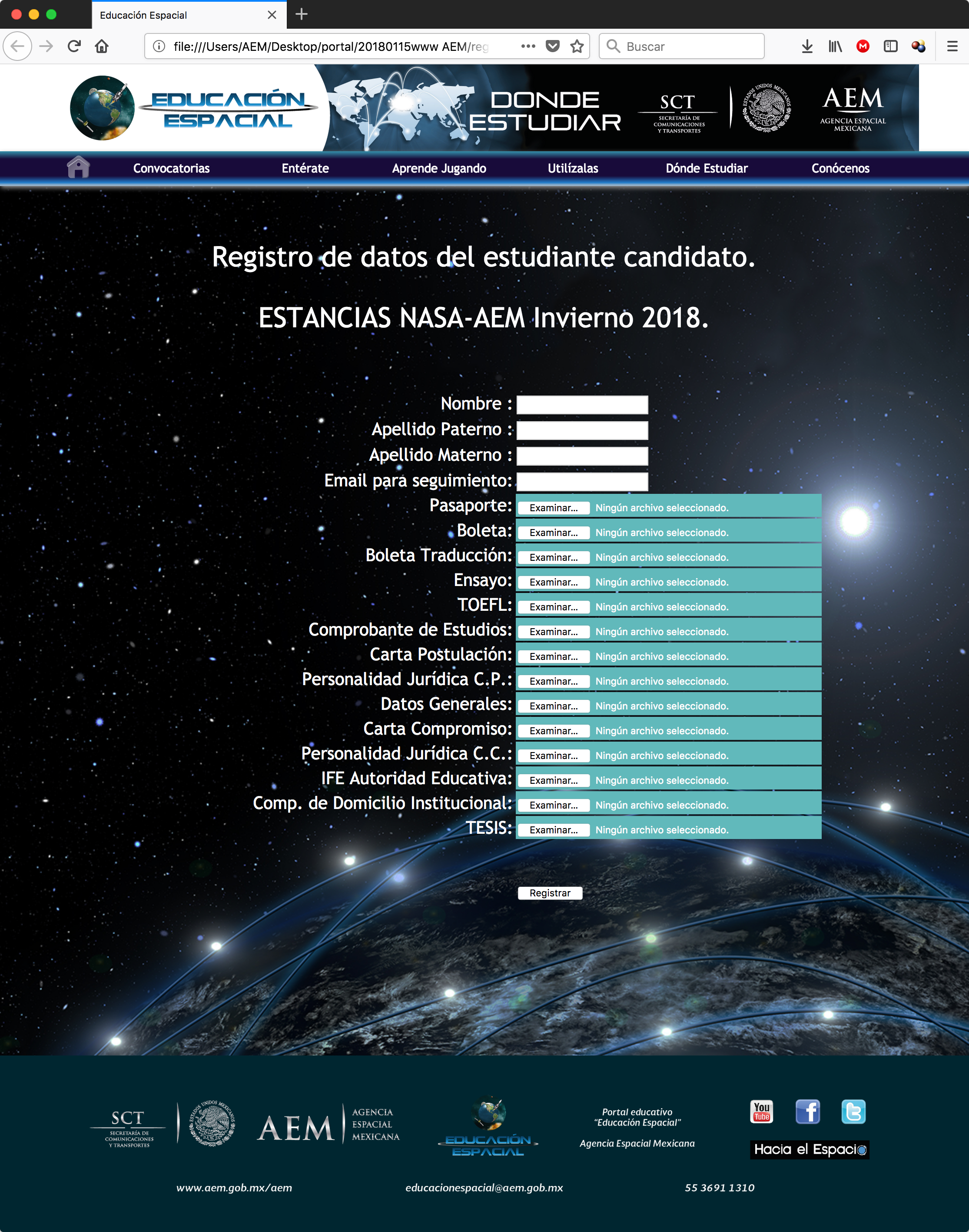 Registro y envío de documentación para estancias verano dosmildiezysiete 