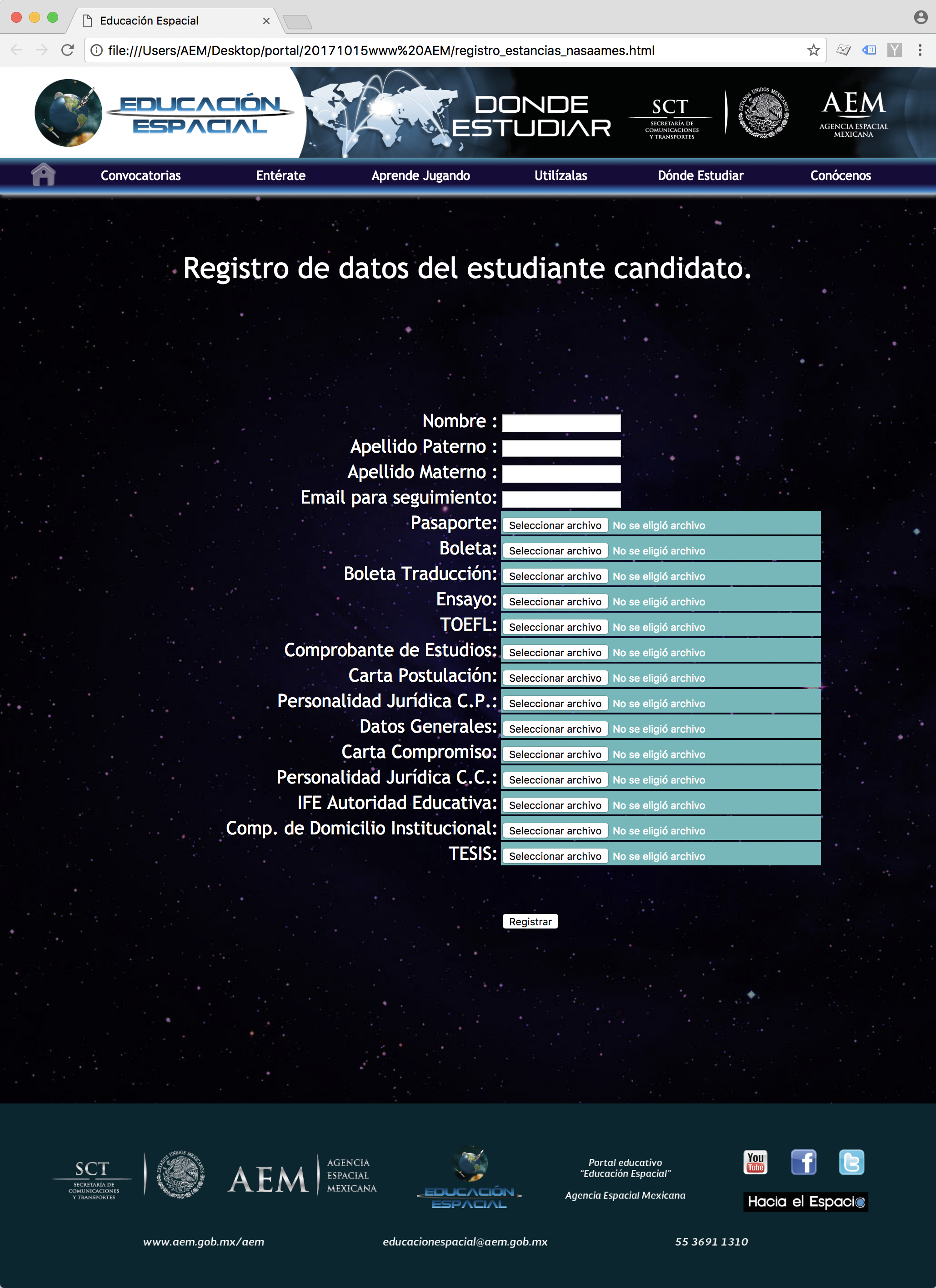 Registro y envío de documentación para estancias verano dosmildiezysiete 